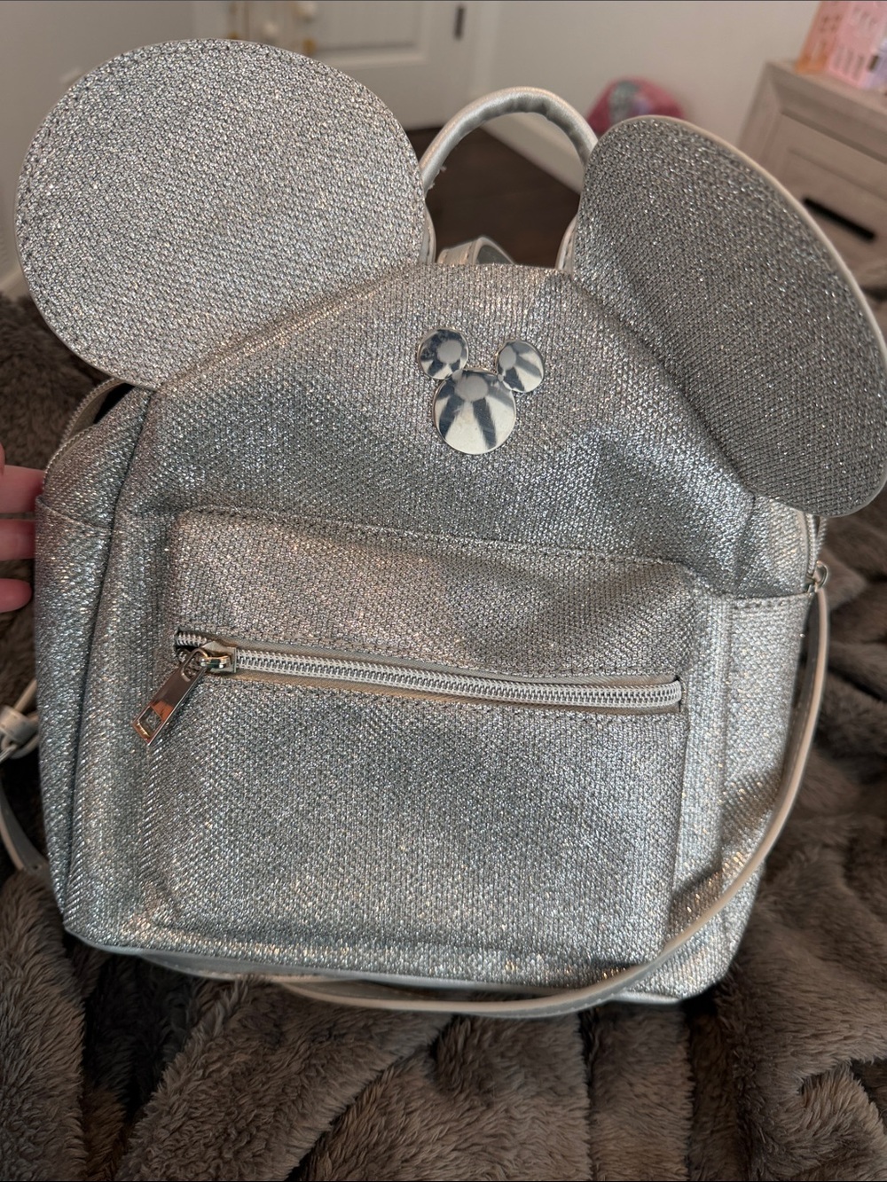 Disney Silver Glitter Mickey Ear Kids Backpack